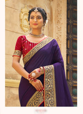 Solid Violet Colour Saree